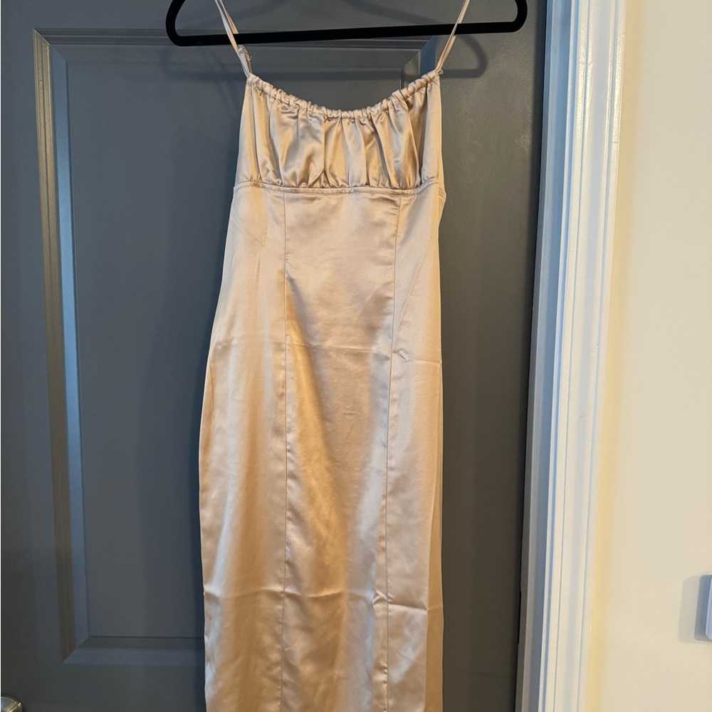 NWT Kittenish Gold Satin Midi Dress